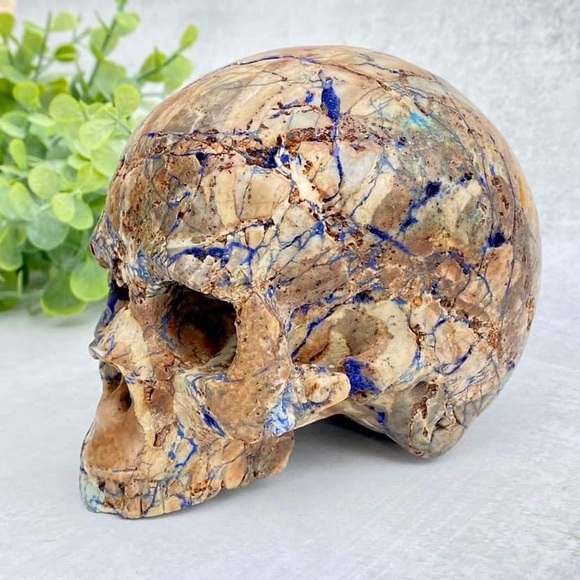 GEMSTONE 4.7" AZURITE & MALACHITE Carved Skull - Picture 3 of 11